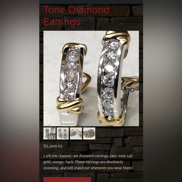 Omega-Back Two-Tone 14K gold Diamond Earrings - Picture 5 of 16